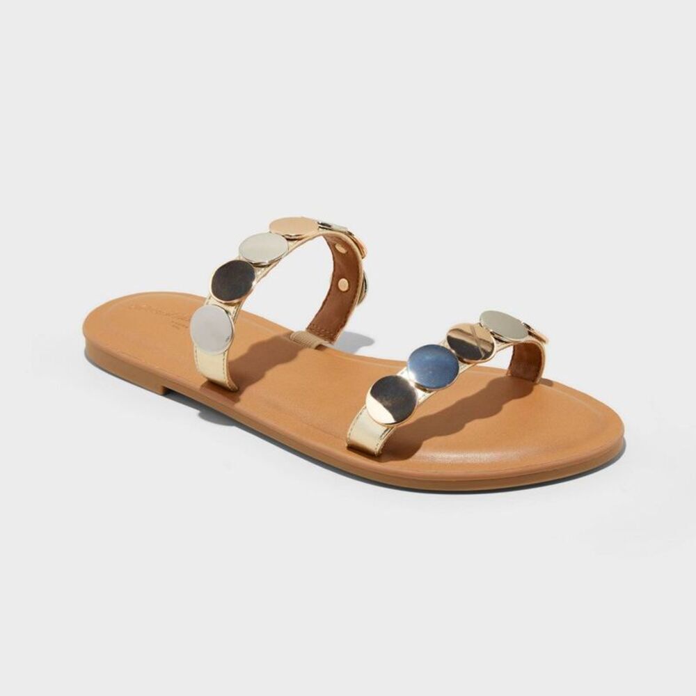 Women's Vivienne Two Band Flat Sandals - Universal Thread Gold/Silver 11
